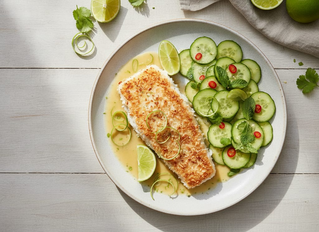 Coconut Lime Fish with Cucumber Salad