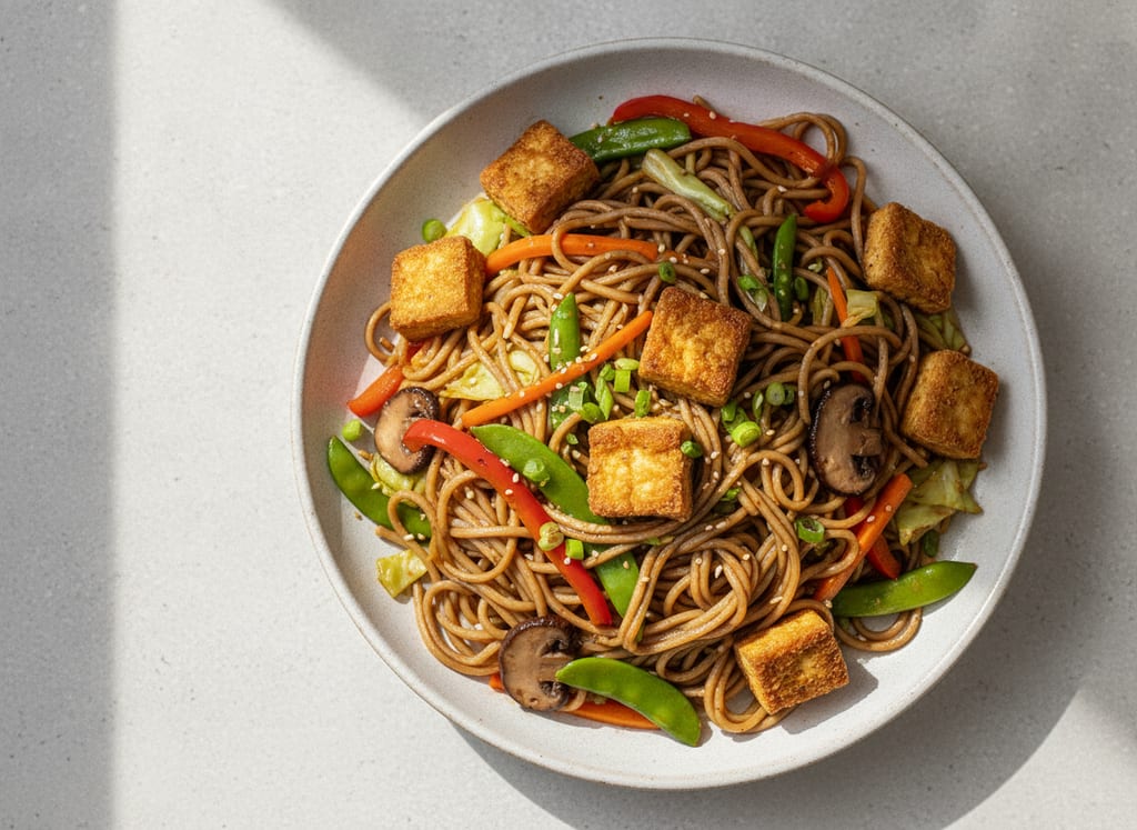 Vegetable Yakisoba with Crispy Tofu
