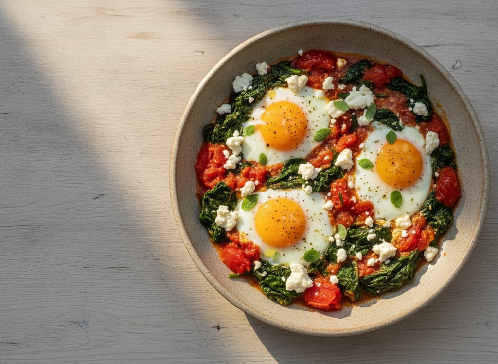 Greek-Style Baked Eggs with Spinach and Feta