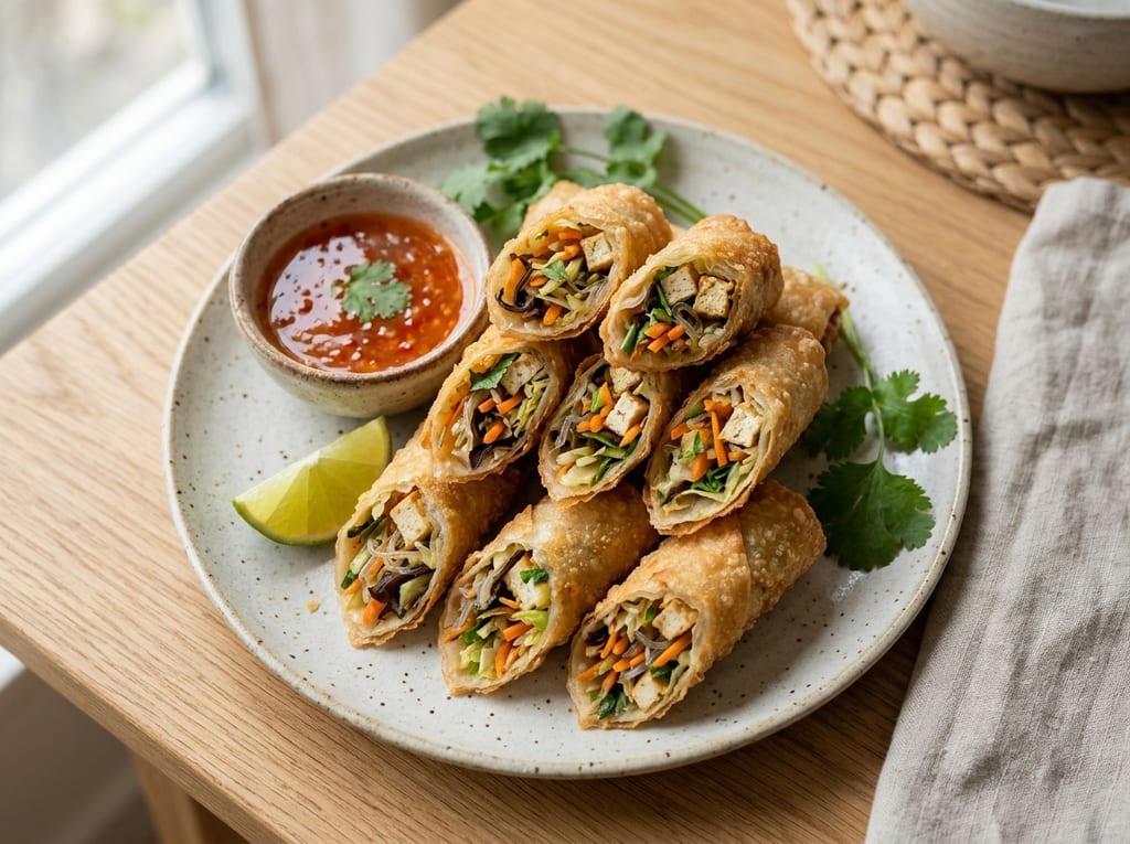 Crispy Vegetable Spring Rolls with Sweet Chili Dip