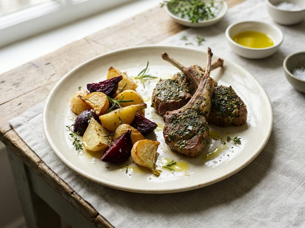 Herb-Crusted Lamb Chops with Roasted Root Vegetables