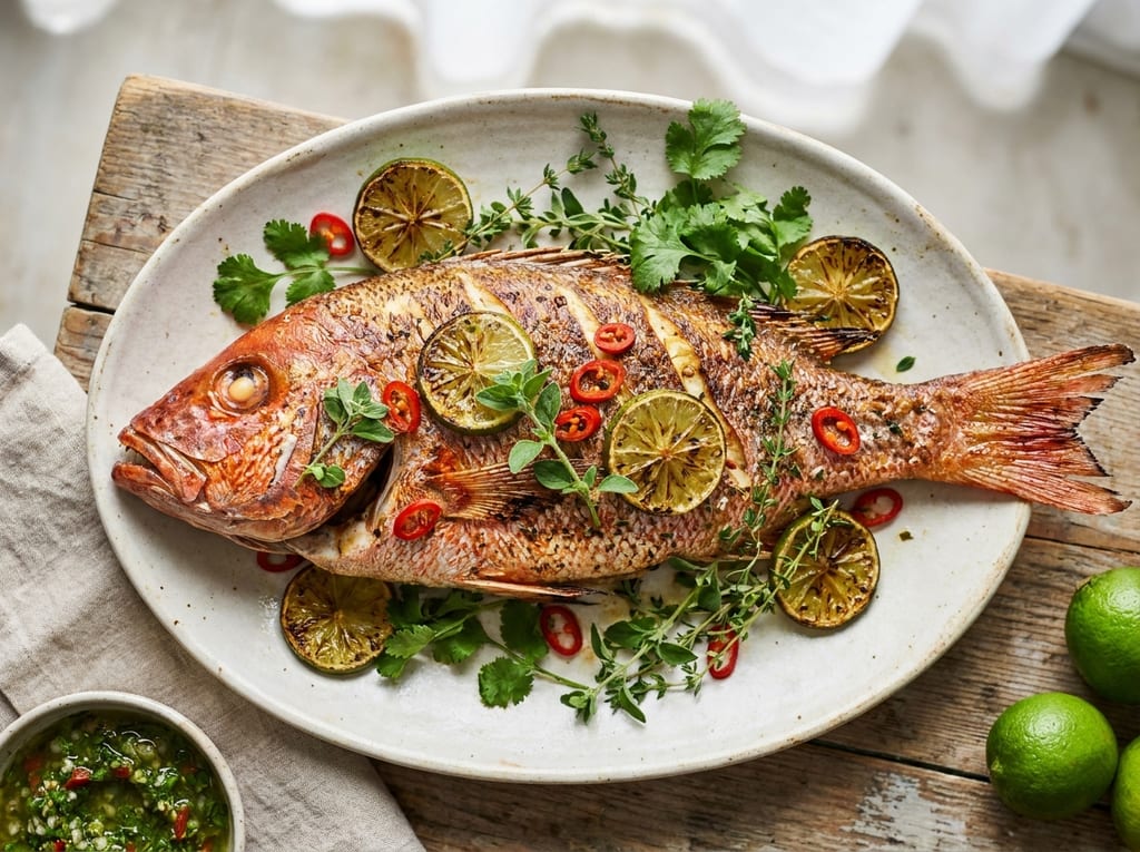 Whole Roasted Red Snapper with Lime and Herbs