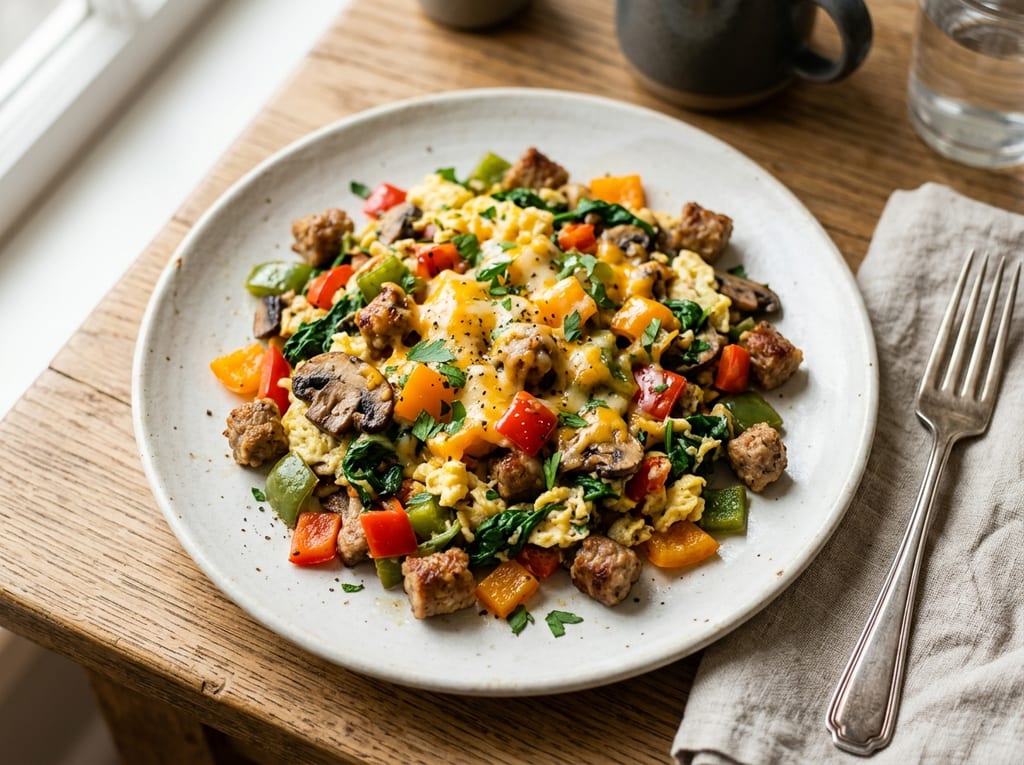 Turkey Sausage and Vegetable Breakfast Scramble
