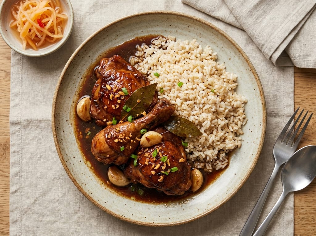 Filipino Adobo Chicken with Brown Rice