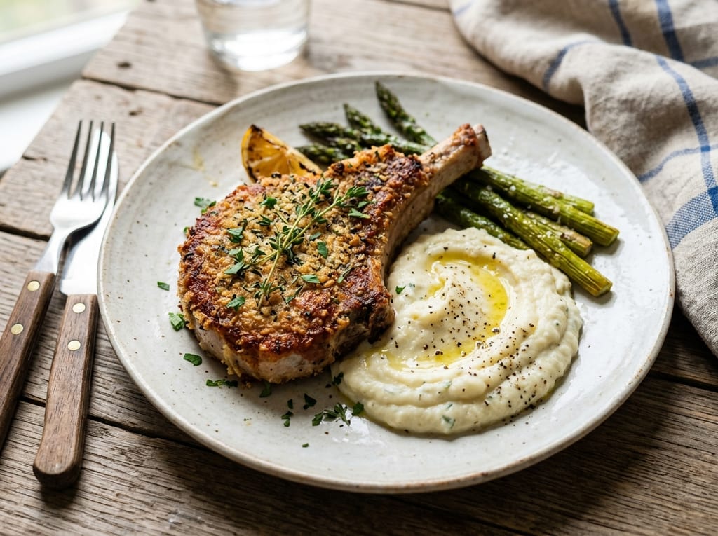Herb-Crusted Pork Chops with Cauliflower Mash