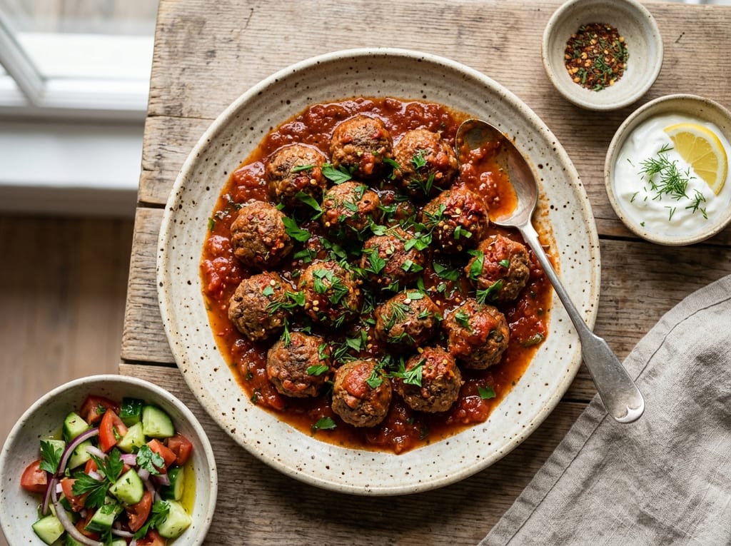 Turkish-Spiced Beef Meatballs in Tomato Sauce