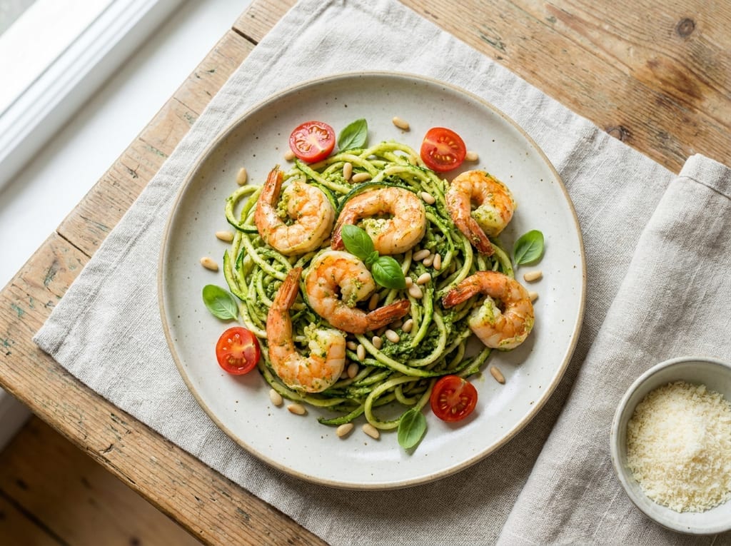 Zucchini Noodle Pesto Prawns