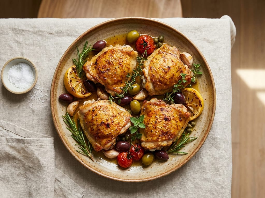 Herb-Roasted Chicken Thighs with Lemon and Olives