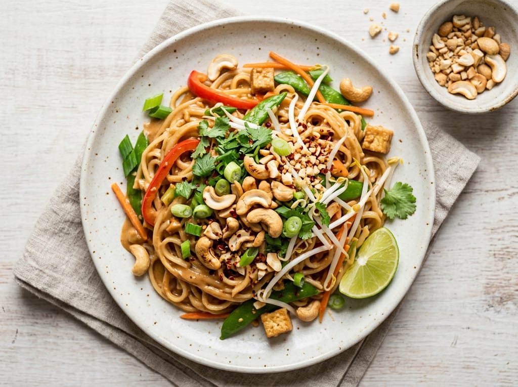 Pad Thai with Peanut Sauce and Crispy Vegetables