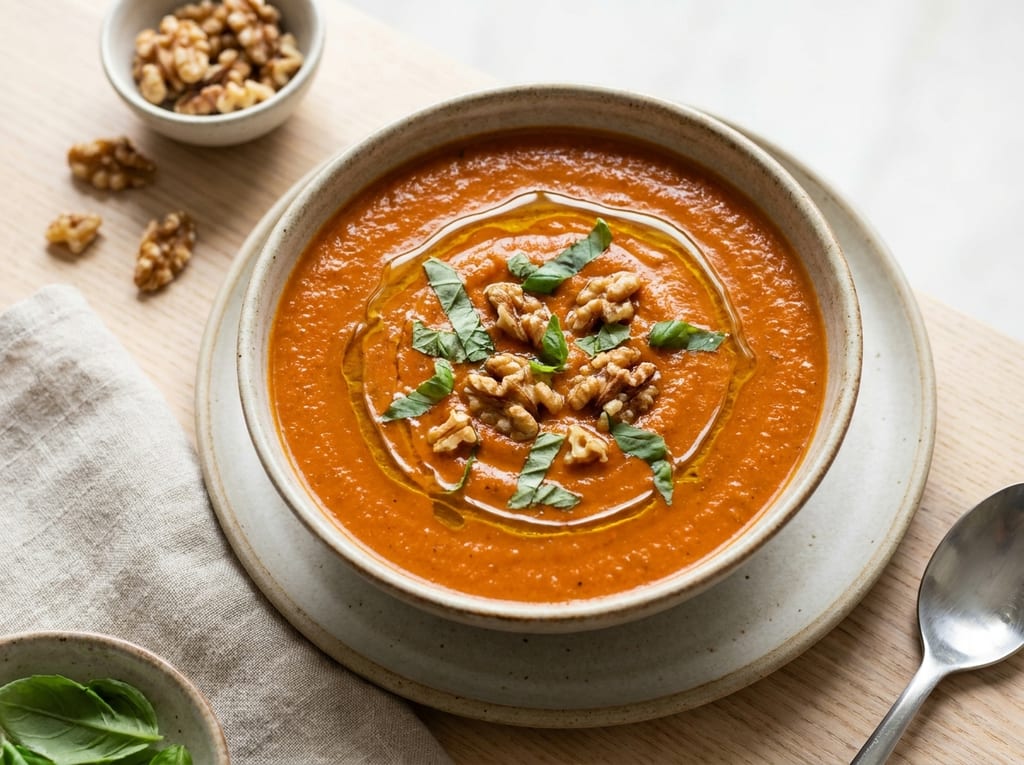 Smoky Roasted Red Pepper and Walnut Soup